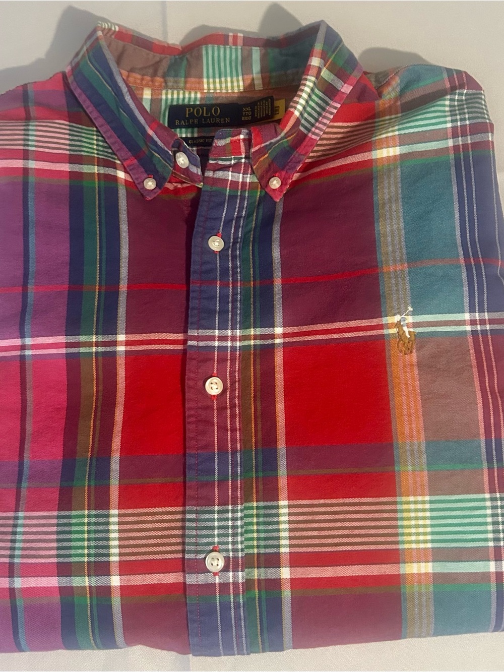 Polo by Ralph Lauren Red Green Blue Plaid Button-Down Shirt with Colored Pony